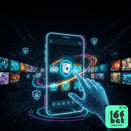 Banner da 166bet promovendo o aplicativo móvel com destaque para a interface do app.