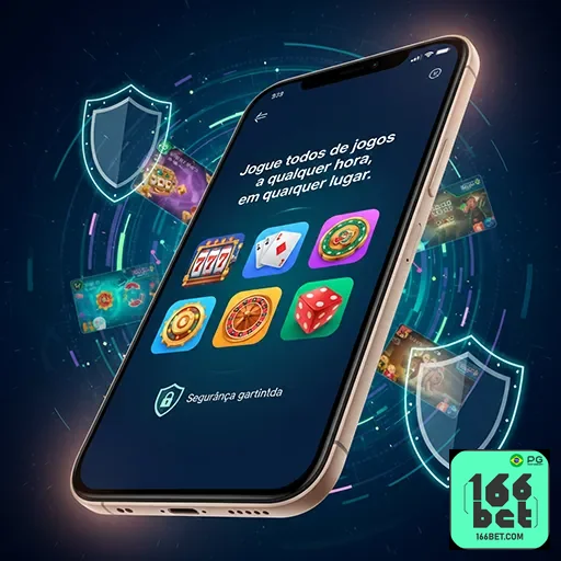 Imagem de um smartphone com jogos de cassino na tela, acessado pelo app mobile